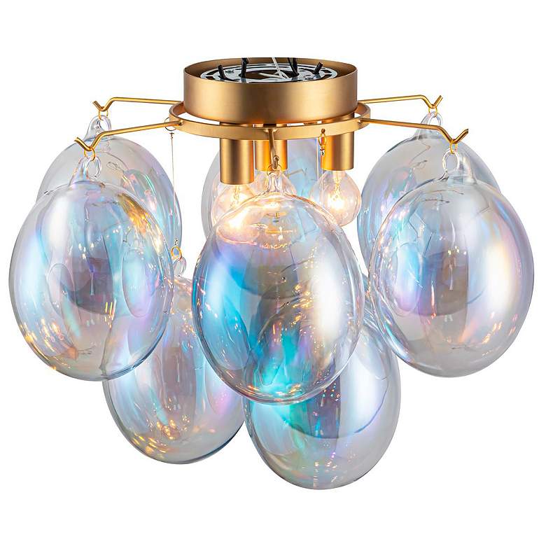 Image 3 Globo 15.75" Wide 4-Light Brass Semi-Flush Mount w/ Iridescent Glass S more views