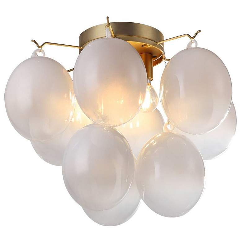 Image 1 Globo 15.75" Wide 4-Light Brass Semi-Flush Mount w/ Milky White Glass