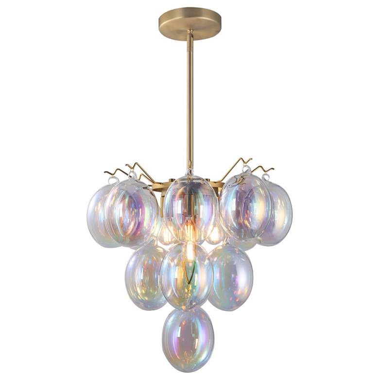 Image 1 Globo 18" Wide 5-Light Brass Chandelier With Iridescent Glass Shade