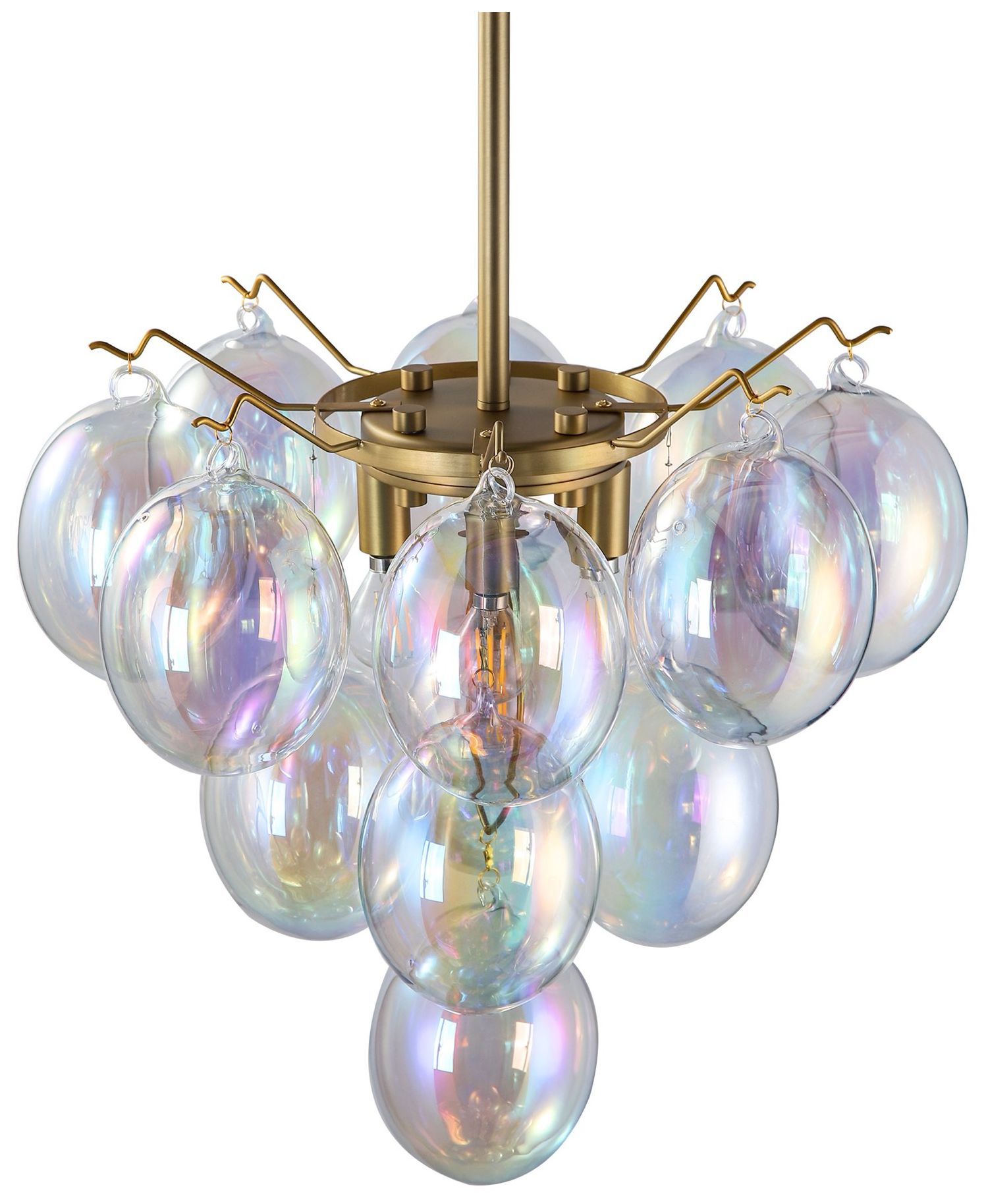 Image 2 Globo 18" Wide 5-Light Brass Chandelier With Iridescent Glass Shade more views