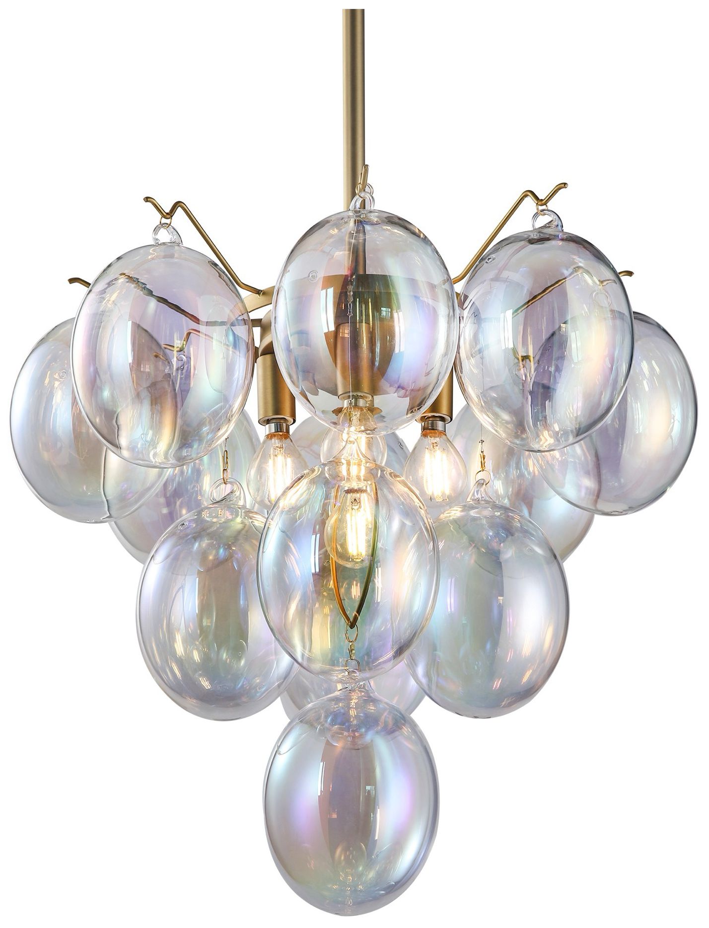 Image 3 Globo 18" Wide 5-Light Brass Chandelier With Iridescent Glass Shade more views
