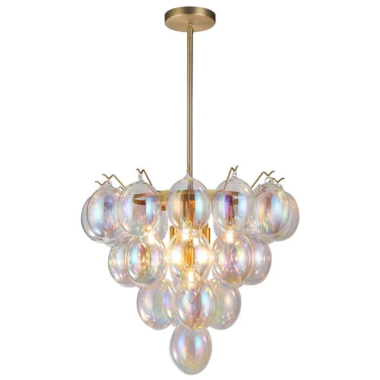 Image 1 Globo 25" Wide 9-Light Brass Chandelier With Iridescent Glass Shade