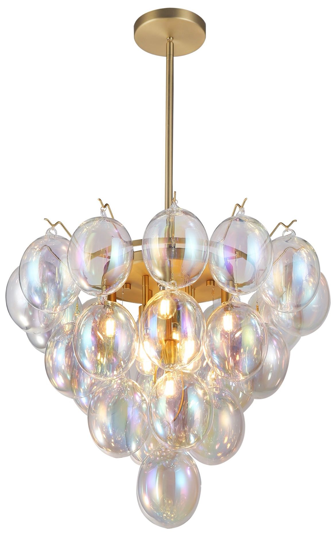 Image 2 Globo 25" Wide 9-Light Brass Chandelier With Iridescent Glass Shade more views