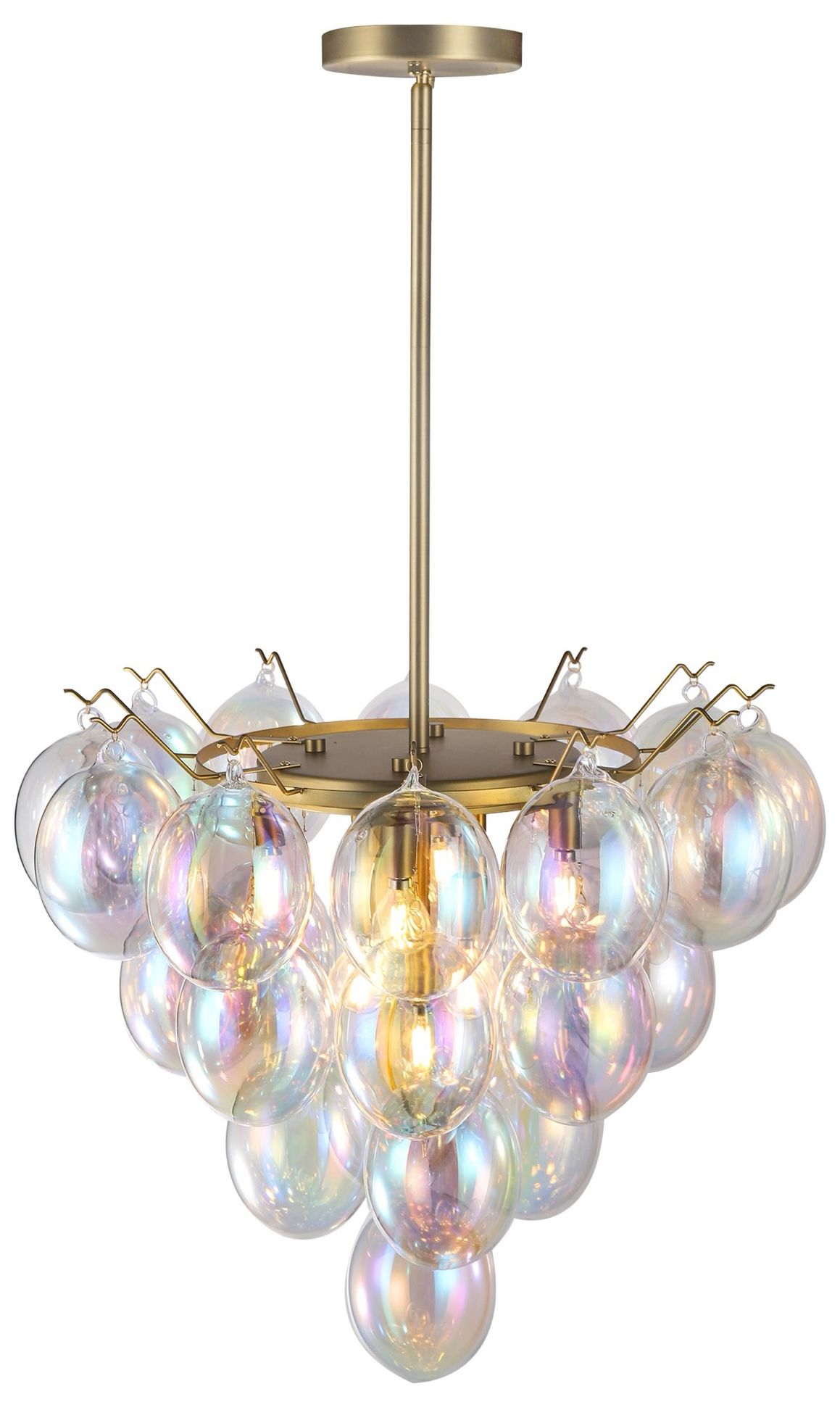 Image 3 Globo 25" Wide 9-Light Brass Chandelier With Iridescent Glass Shade more views