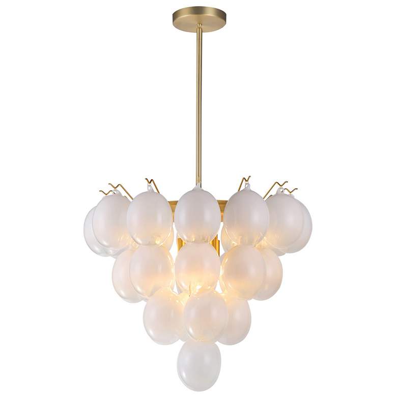 Image 1 Globo 25" Wide 9-Light Brass Chandelier With Milky White Glass Shade