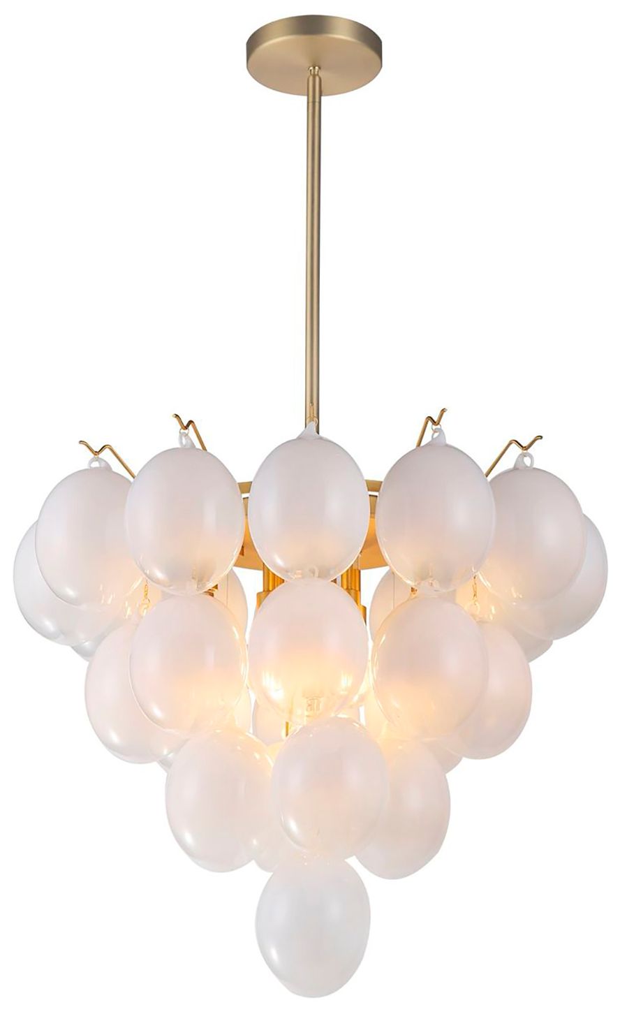Image 2 Globo 25" Wide 9-Light Brass Chandelier With Milky White Glass Shade more views