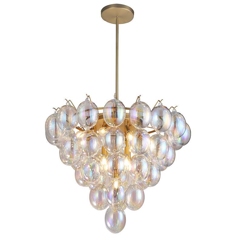 Image 1 Globo 32.5"W 13-Light Brushed Brass Chandelier w/ Iridescent Glass Sha