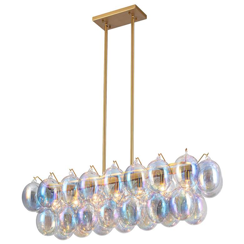 Image 1 Globo 43.25" Wide 8-Light Brass Island Light With Iridescent Glass Sha