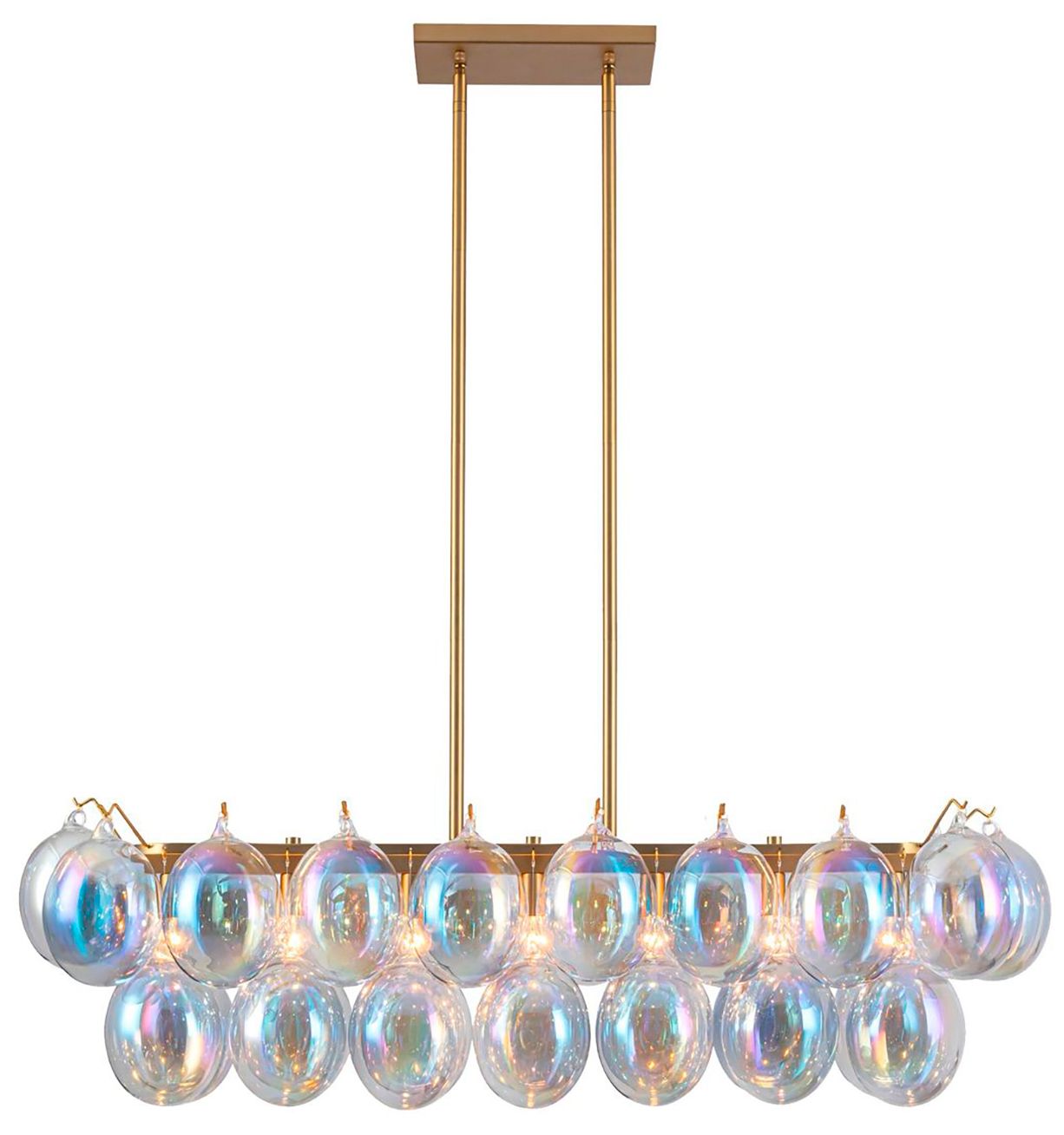 Image 2 Globo 43.25" Wide 8-Light Brass Island Light With Iridescent Glass Sha more views