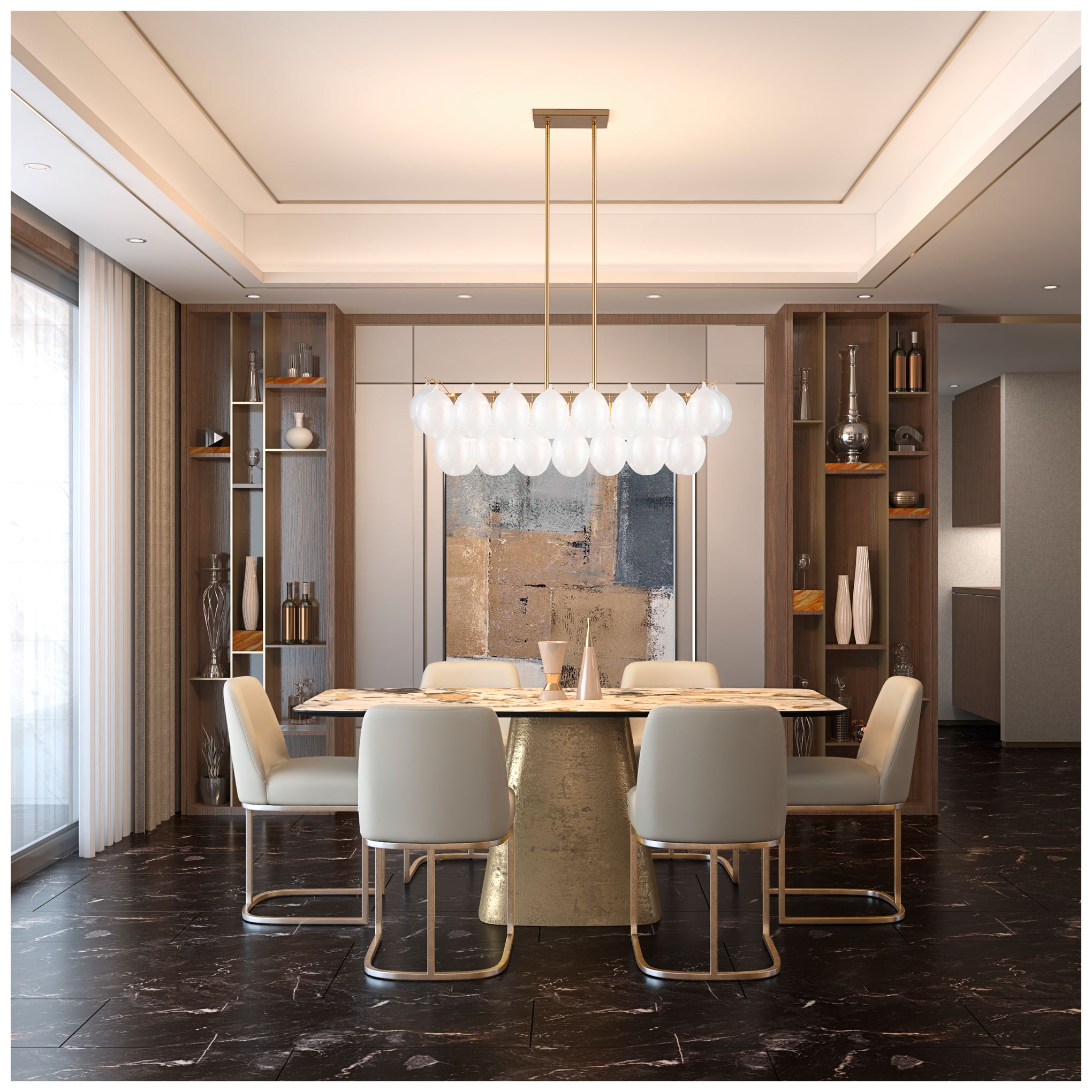 Image 4 Globo 43.25" Wide 8-Light Brass Island Light With Milky White Glass Sh more views