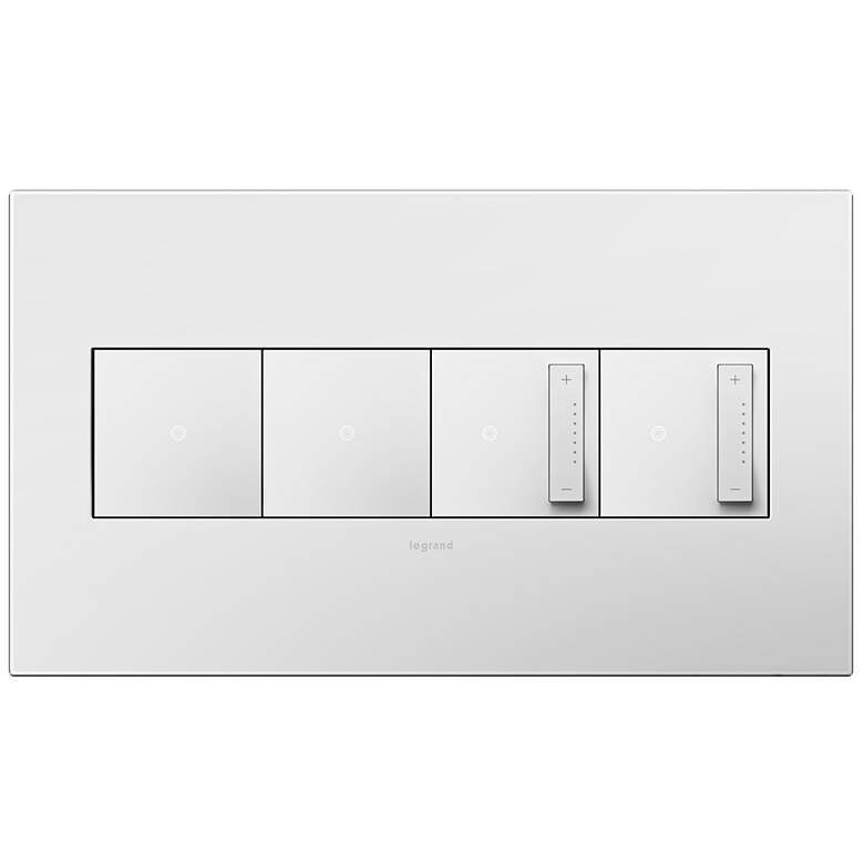 Image 1 Gloss White 4-Gang Wall Plate with 2 Switches and 2 Dimmers