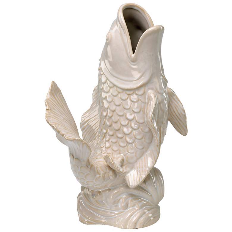 Image 1 Gloss White Ceramic Koi Fish 16" High Vase