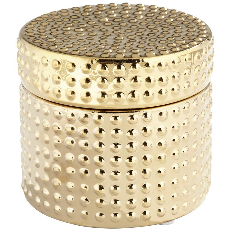 Image 1 Glossy Golden 4 1/2" Wide Round Ceramic Decorative Box