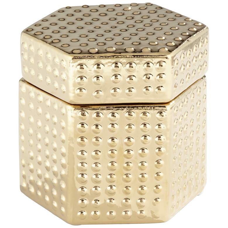 Image 1 Glossy Golden 4 1/4" Wide Hexagon Ceramic Decorative Box