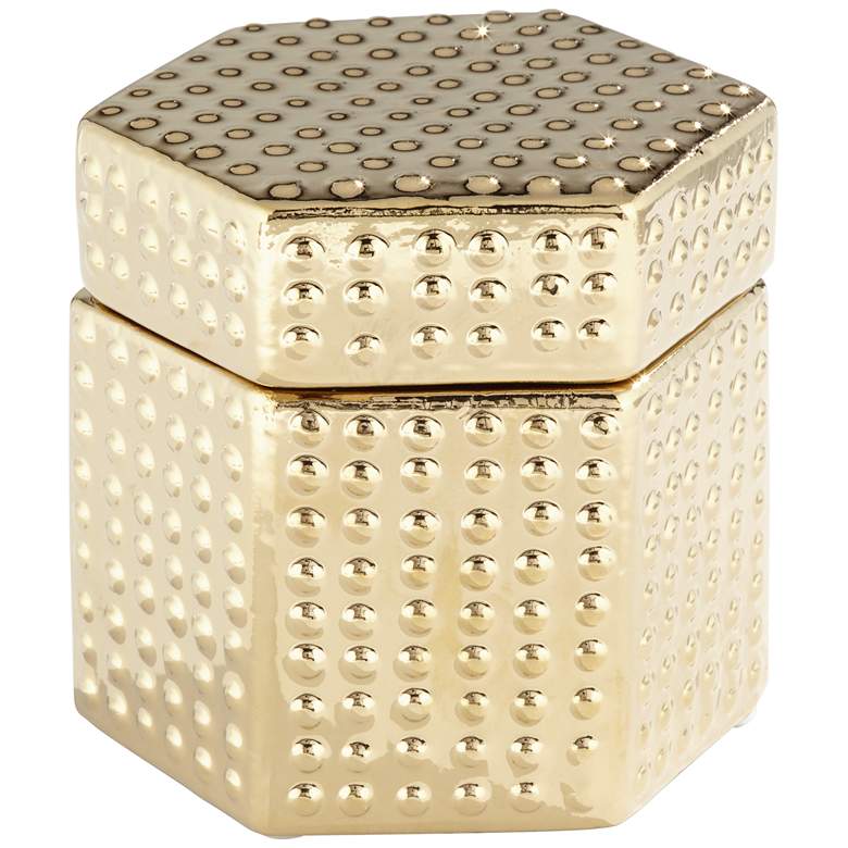 Image 1 Glossy Golden 4 1/4 inch Wide Hexagon Ceramic Decorative Box