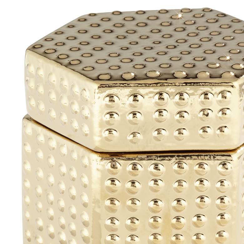 Image 2 Glossy Golden 4 1/4 inch Wide Hexagon Ceramic Decorative Box more views