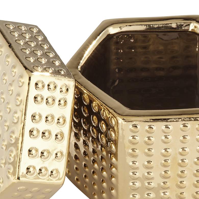 Image 3 Glossy Golden 4 1/4 inch Wide Hexagon Ceramic Decorative Box more views