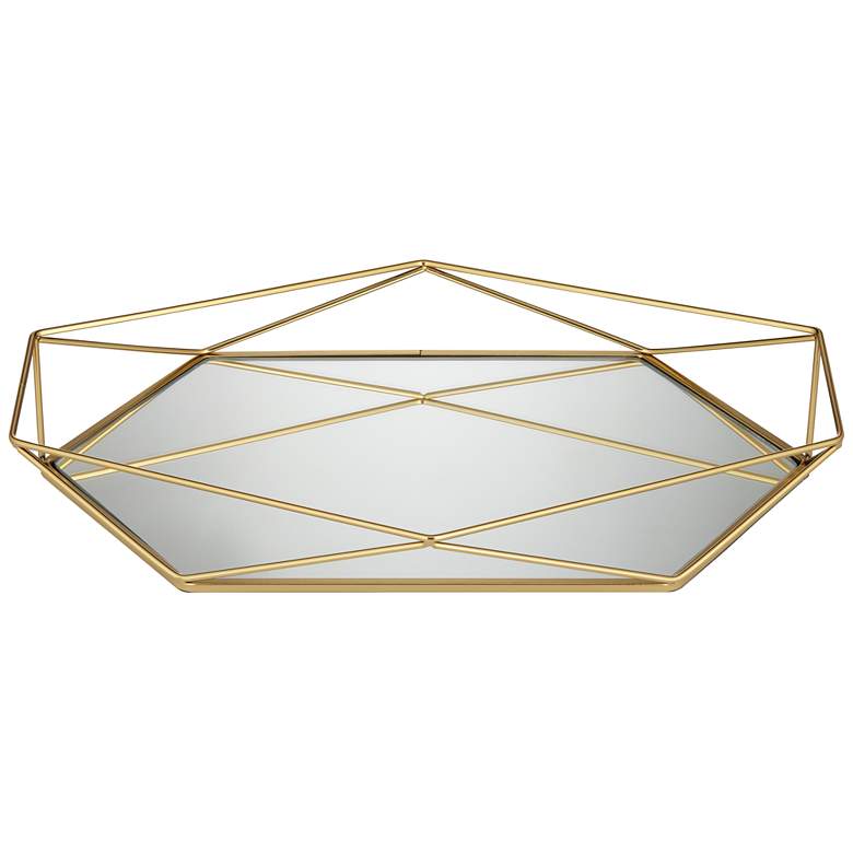 Image 1 Glossy Golden Metal Wire and Mirror 17 3/4" Wide Decorative Tray