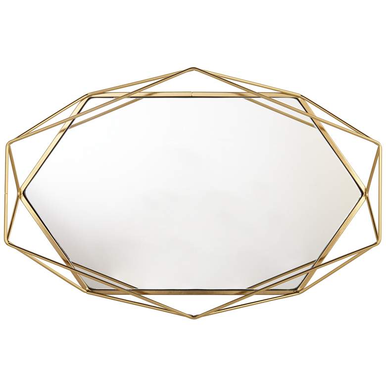 Image 5 Glossy Golden Metal Wire and Mirror 17 3/4 inch Wide Decorative Tray more views