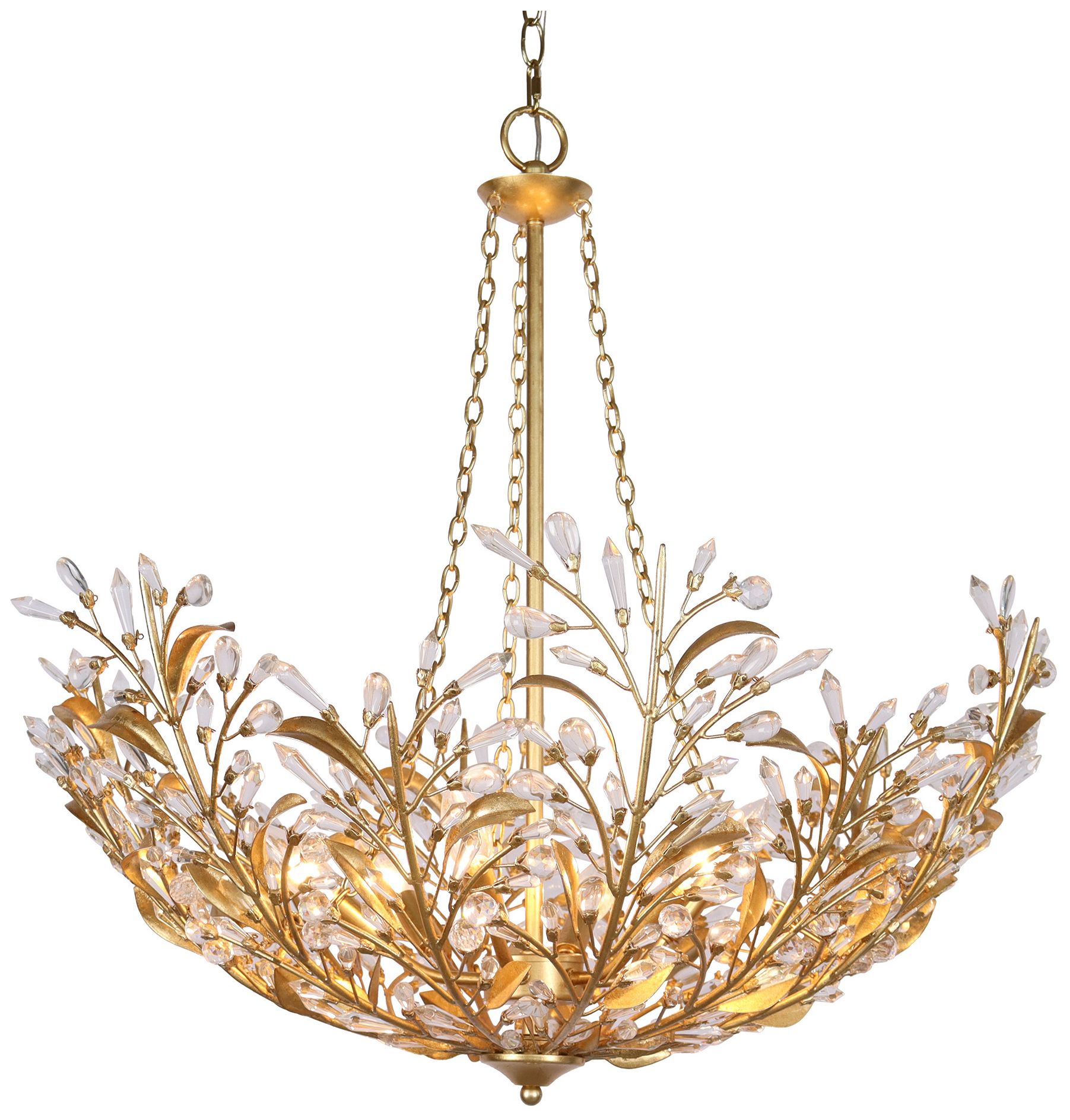 Glovia 28.2" Wide Gold Leaf Floral Crystal 6-Light Chandelier