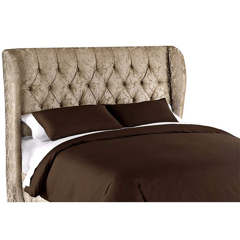 Image 1 Glow Flax Metal Button Tufted Wingback Queen Headboard