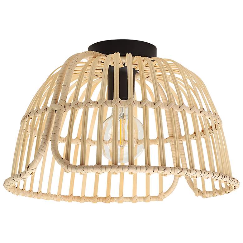 Image 1 Glyneath 14.75" Wide Structured Black Ceiling Light With Natural Wood