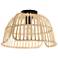 Glyneath 14.75" Wide Structured Black Ceiling Light With Natural Wood