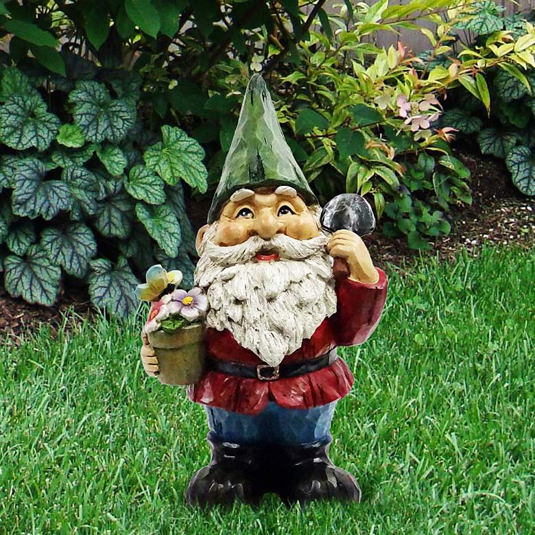 Image 1 Gnome with Flower Pot 12" High Outdoor Garden Statue