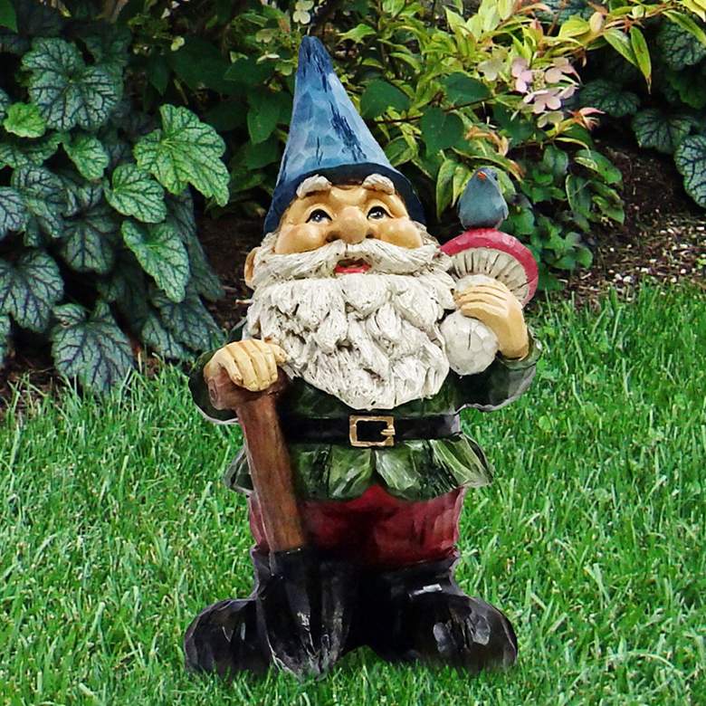 Image 1 Gnome with Shovel 12 inch High Outdoor Garden Statue