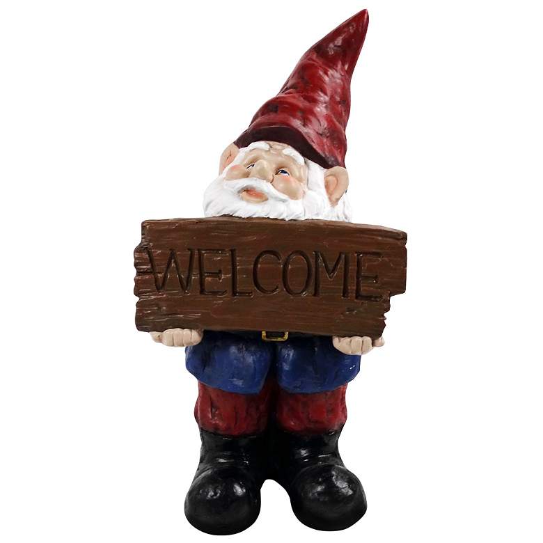 Image 2 Gnome with Welcome Sign 22 inch High Outdoor Garden Statue