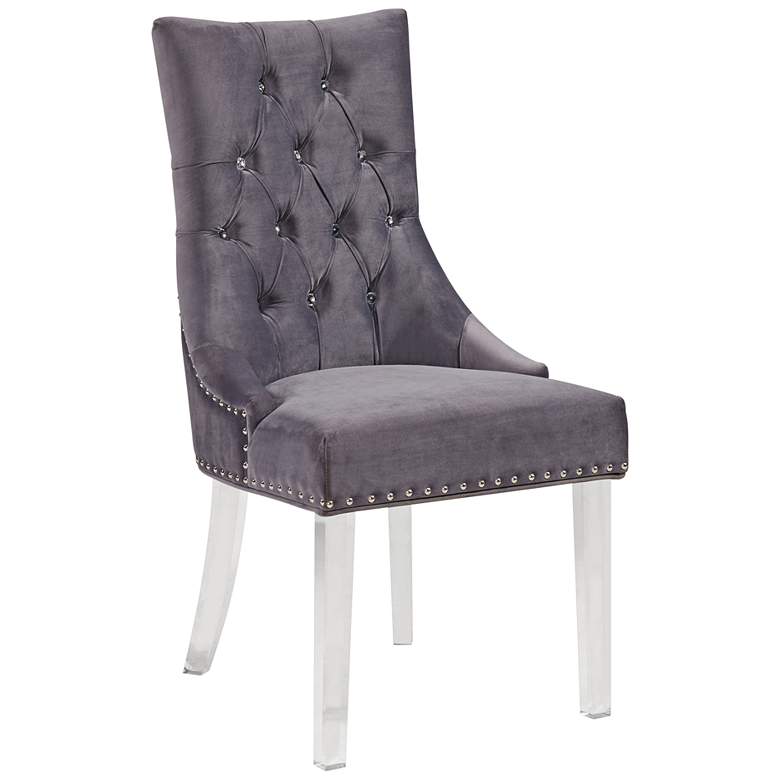 Image 1 Gobi Gray Velvet Button-Tufted Dining Chair