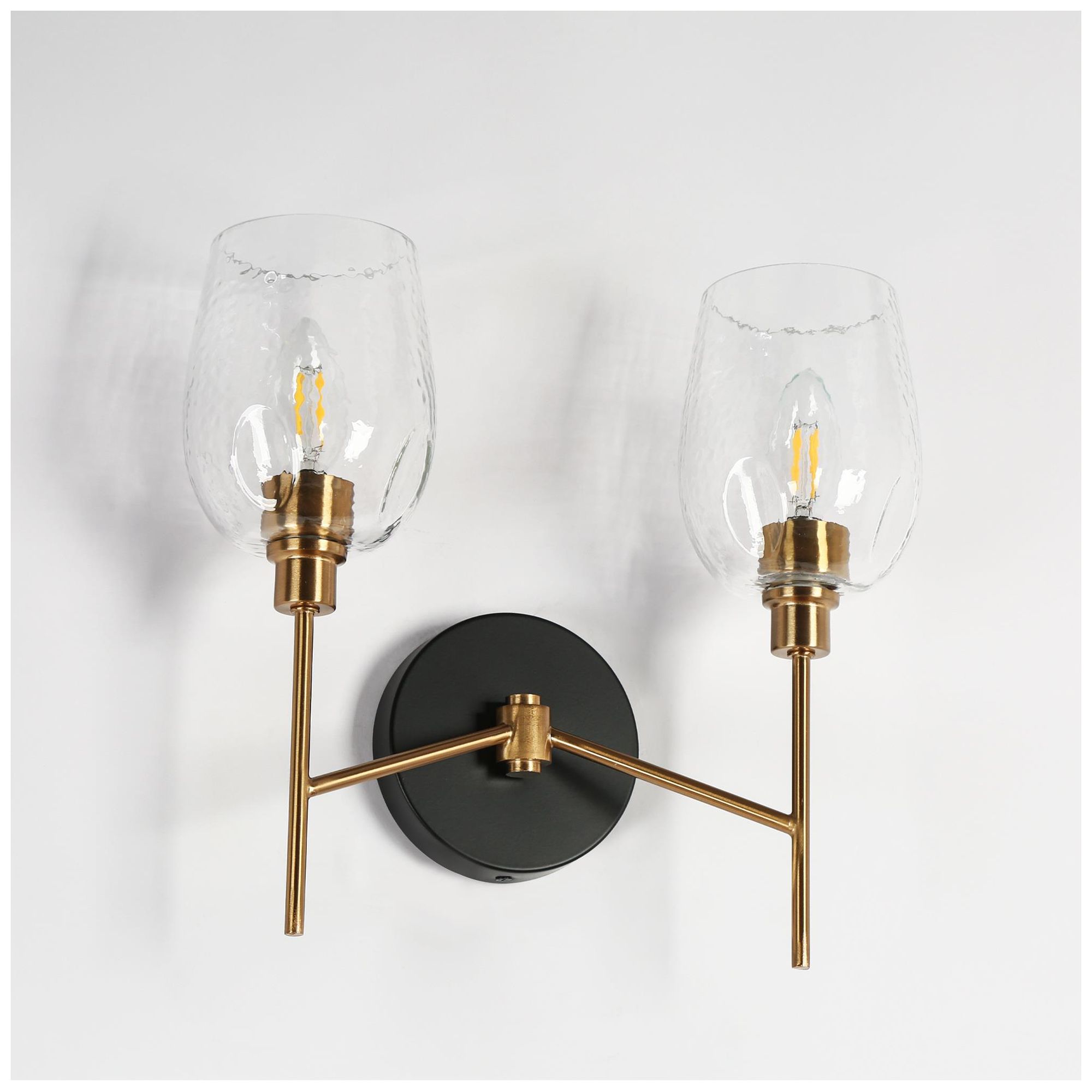Image 2 Goblet 13"W Brass Black 2-Light Hammered Glass Bathroom Vanity Light more views