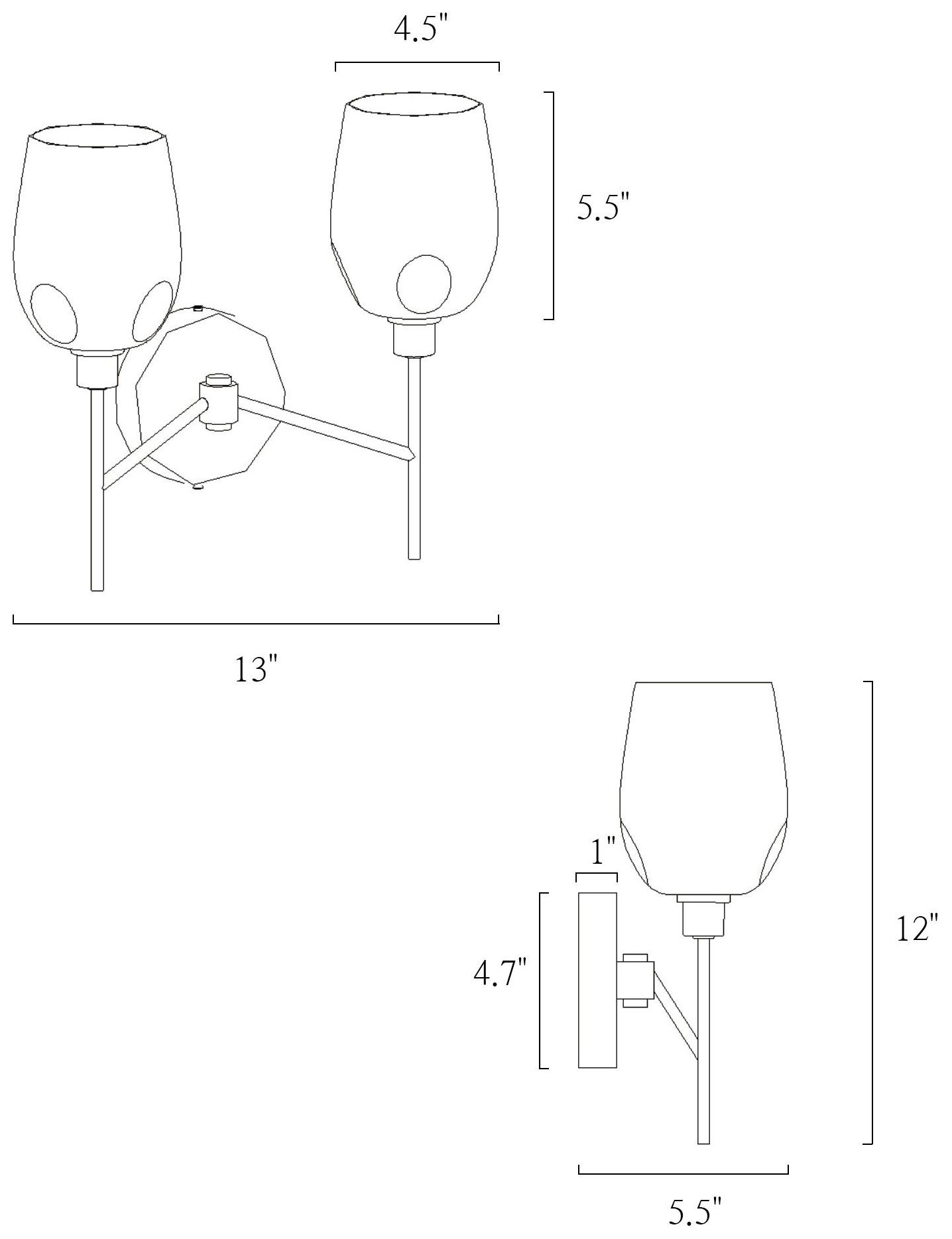 Image 3 Goblet 13"W Brass Black 2-Light Hammered Glass Bathroom Vanity Light more views