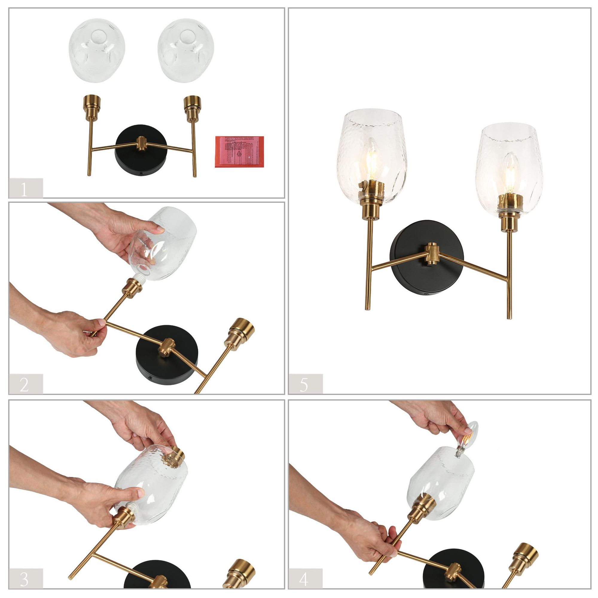 Image 5 Goblet 13"W Brass Black 2-Light Hammered Glass Bathroom Vanity Light more views