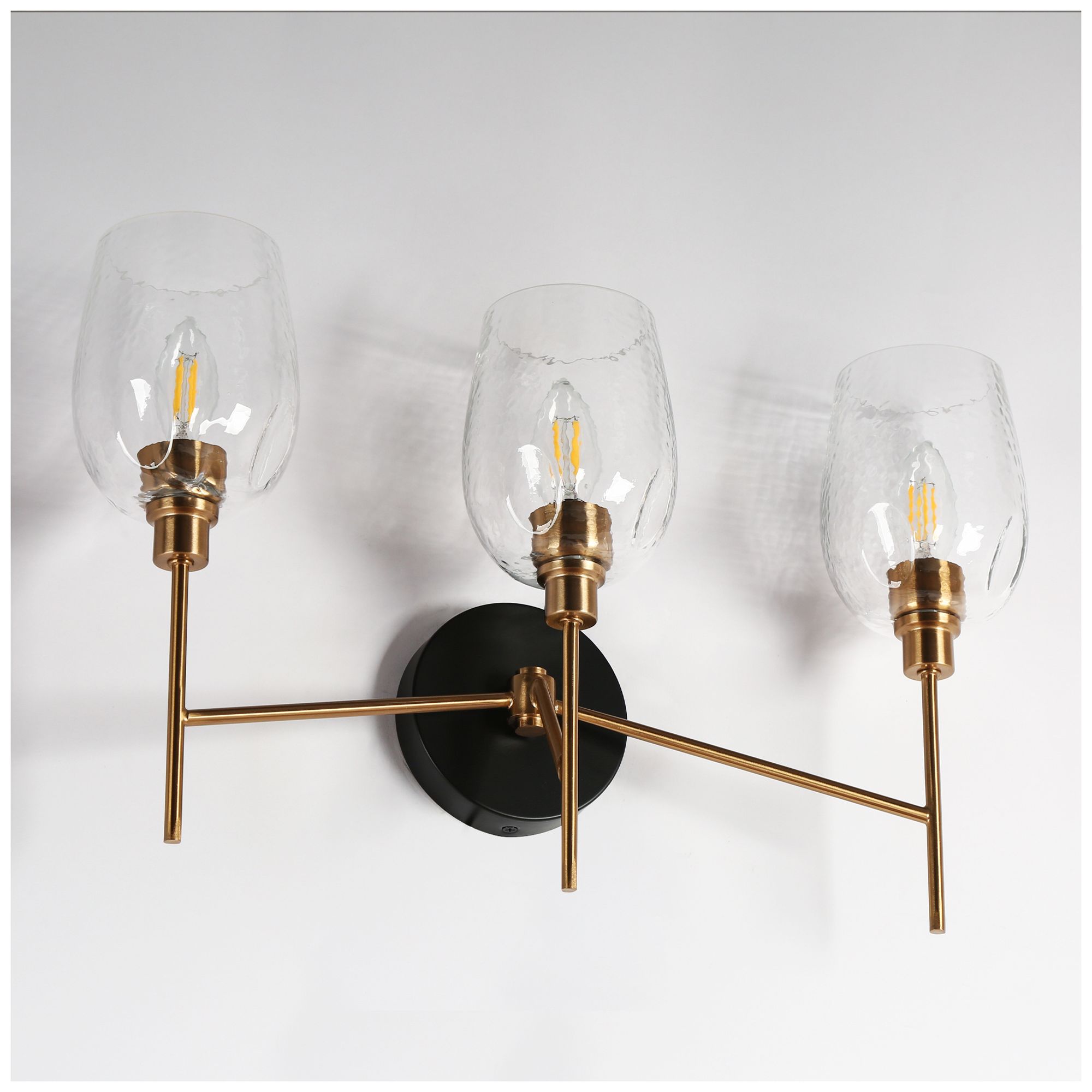 Image 2 Goblet 20.1"W Brass Black 3-Light Hammered Glass Bathroom Vanity Light more views