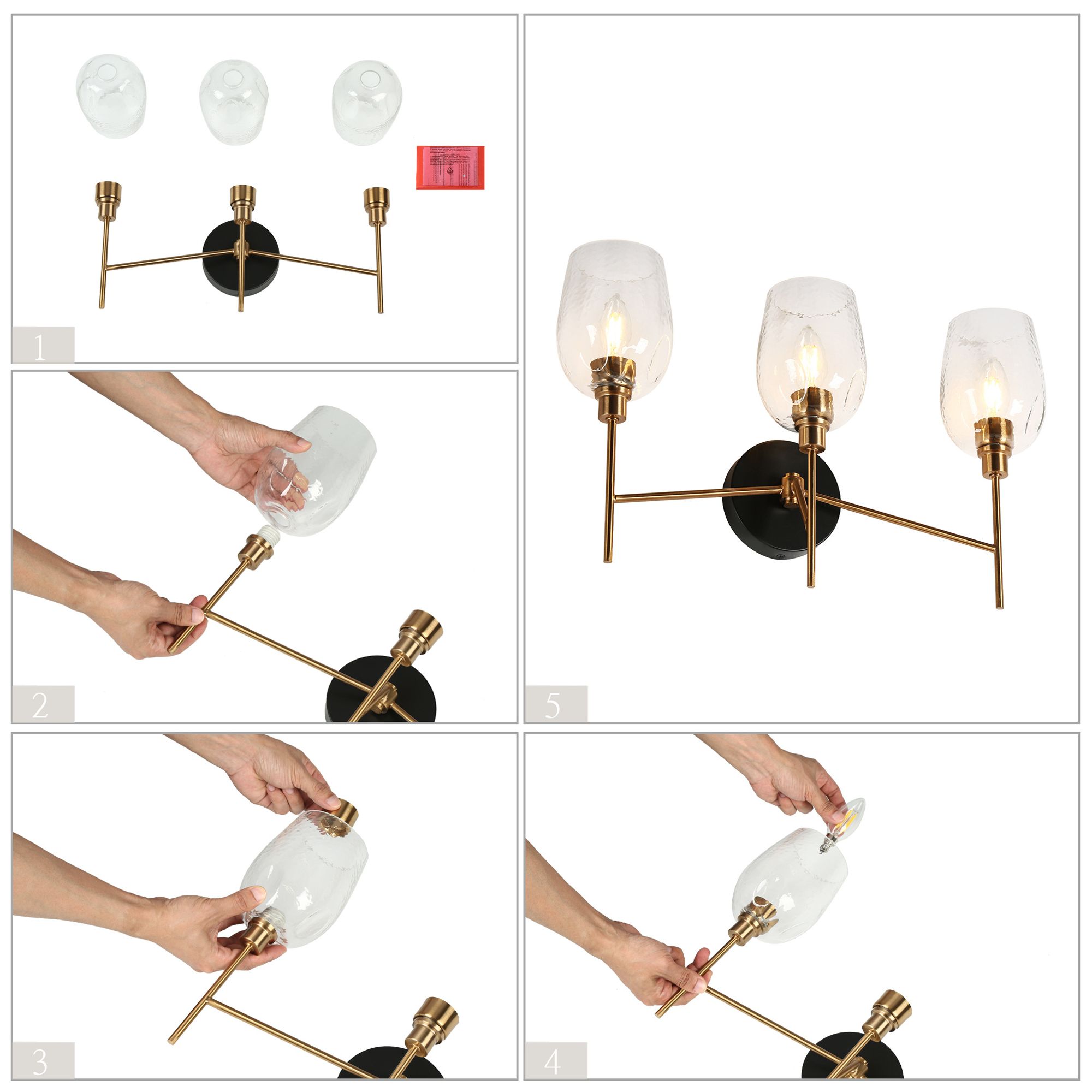 Image 6 Goblet 20.1"W Brass Black 3-Light Hammered Glass Bathroom Vanity Light more views