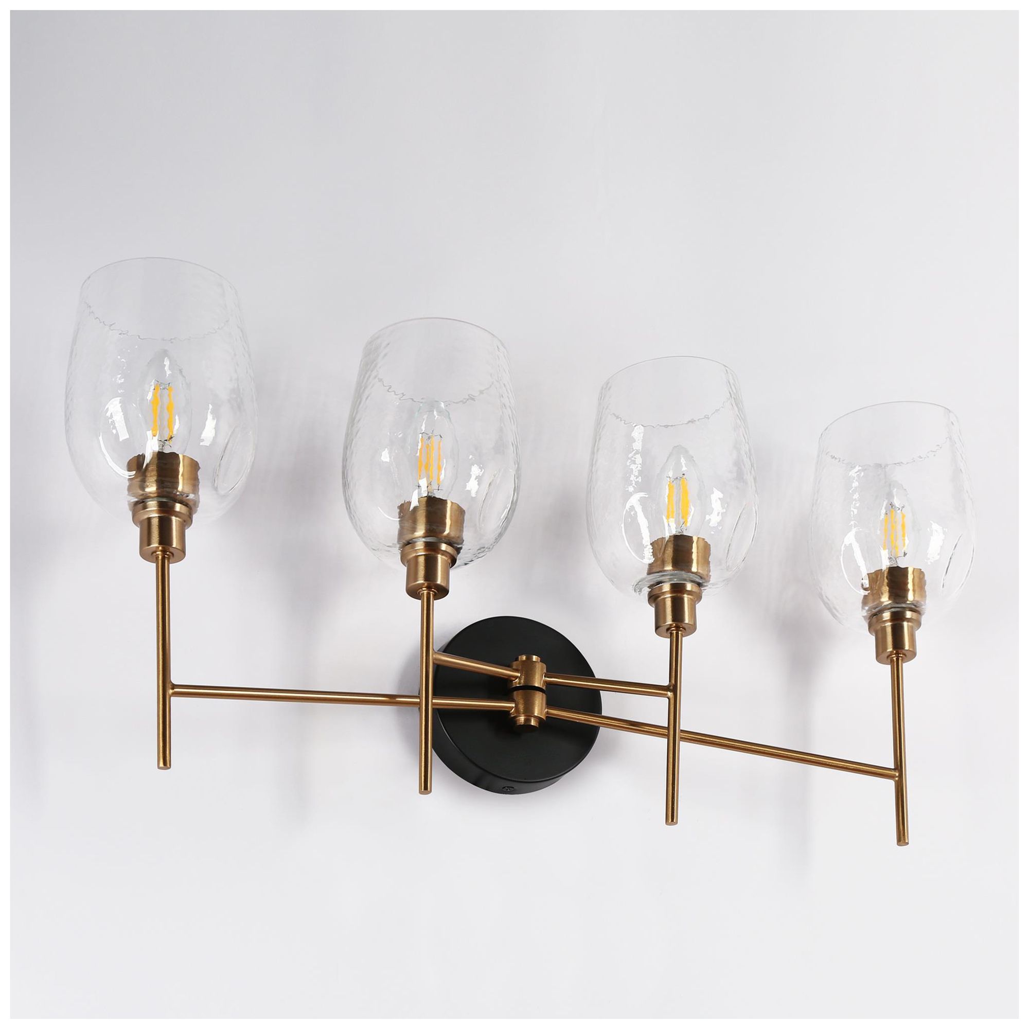Image 2 Goblet 24.4"W Brass Black 4-Light Hammered Glass Bathroom Vanity Light more views