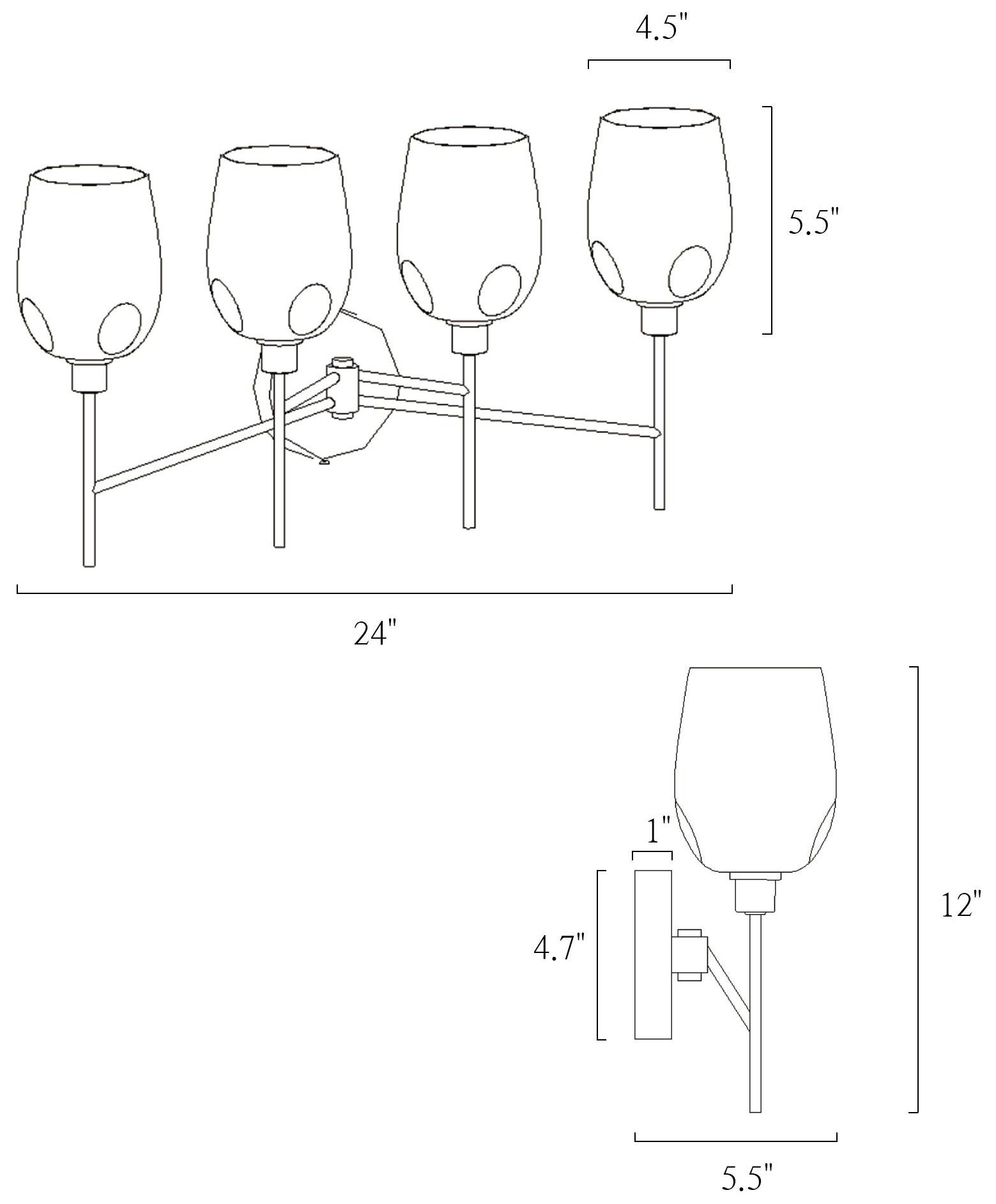 Image 3 Goblet 24.4"W Brass Black 4-Light Hammered Glass Bathroom Vanity Light more views