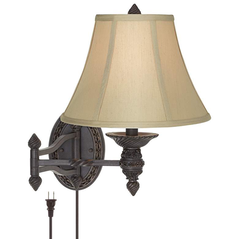 Image 3 Godia Bronze Oval Plug-In Swing Arm Wall Lamp