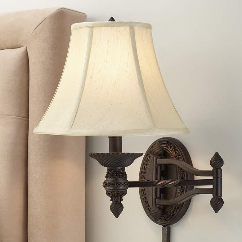 Image 2 Godia Bronze Oval Plug-In Swing Arm Wall Lamp