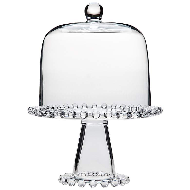Image 1 Godinger Chesterfield Beaded 8" Round Domed Glass Cake Plate