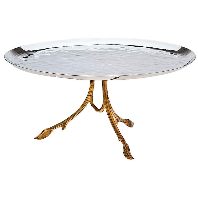 Image 1 Godinger Leaf Design Brass and Silver Footed Tray