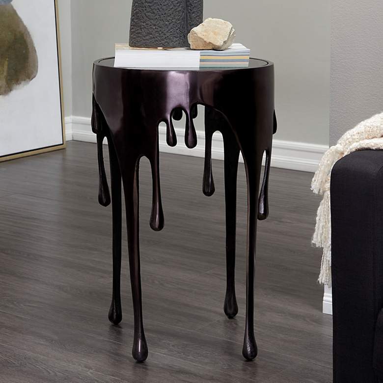 Image 1 Gogh 15 3/4" Wide Metallic Black Metal Drip Accent Table