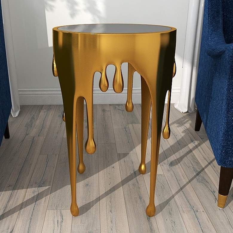 Image 1 Gogh 16" Wide Metallic Gold Metal Drip Accent Table