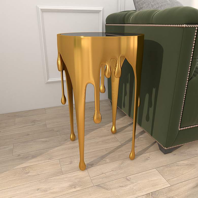 Image 7 Gogh 16" Wide Metallic Gold Metal Drip Accent Table more views