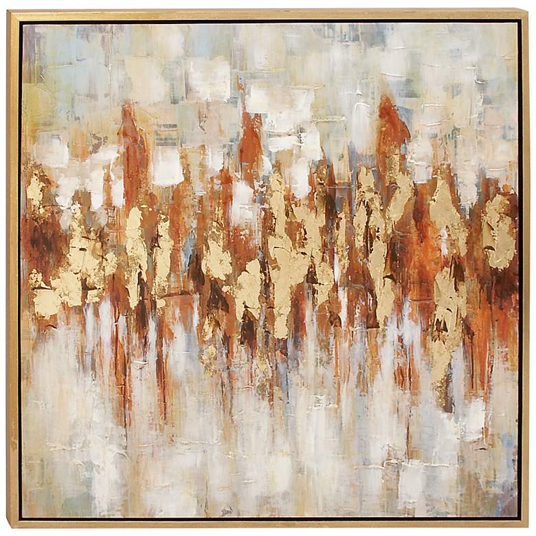 Image 2 Gold Abstract 39" Square Framed Canvas Wall Art