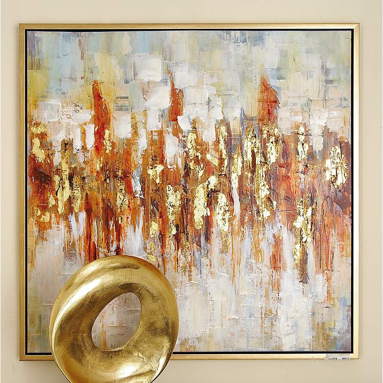 Image 1 Gold Abstract 39" Square Framed Canvas Wall Art