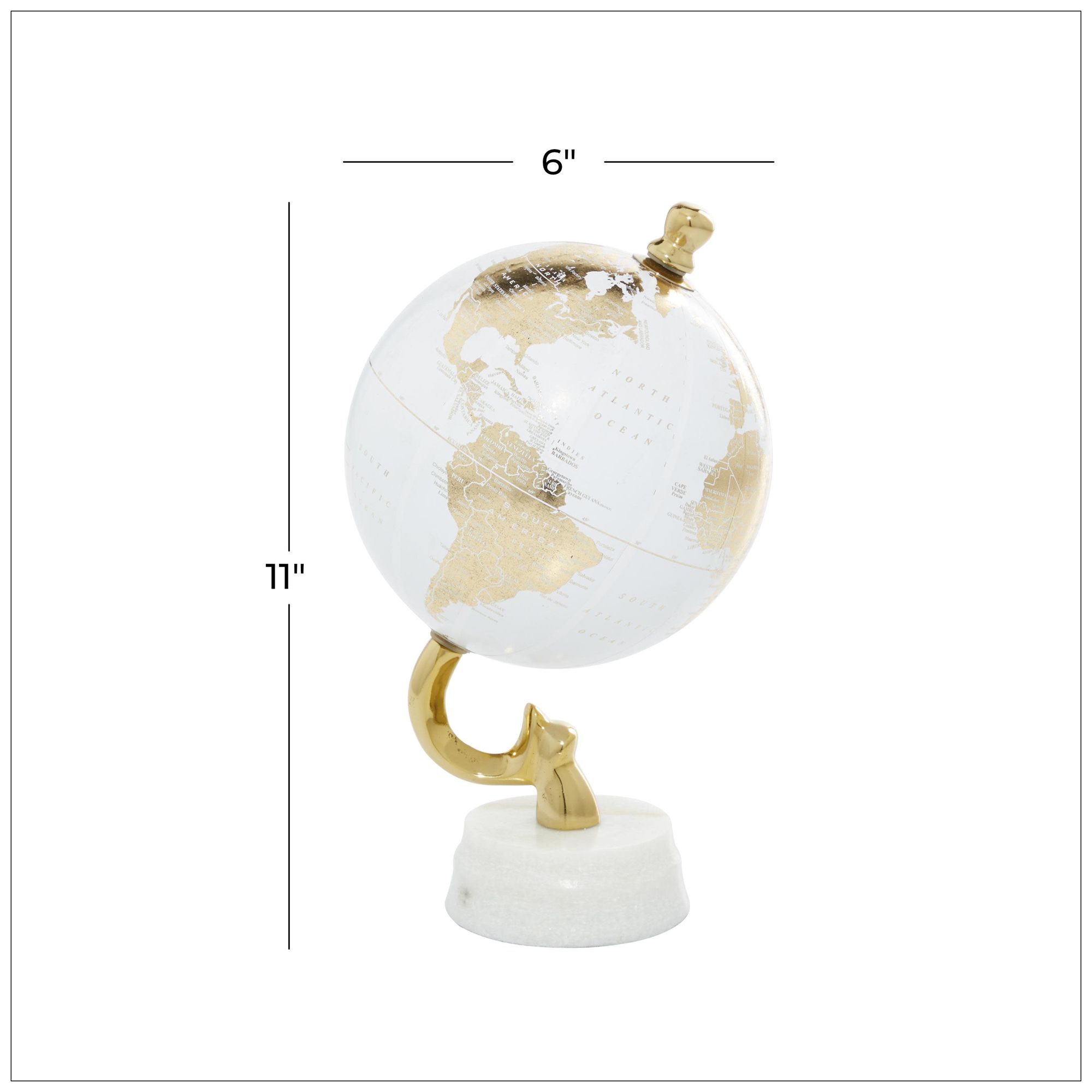 Image 7 Gold Aluminum Metal Coastal Globe, 6" x 6" x 11" more views
