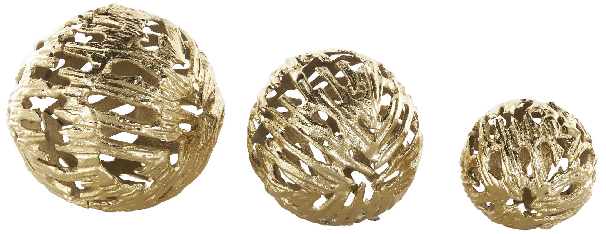 Image 5 Gold Aluminum Metal Contemporary Orbs & Vase Filler, S/3 7", 6", 4"H more views