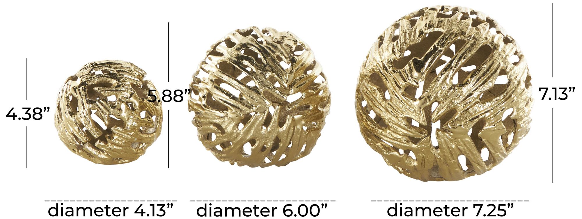 Image 7 Gold Aluminum Metal Contemporary Orbs & Vase Filler, S/3 7", 6", 4"H more views